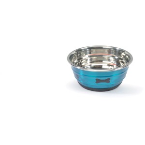 Ciotola per cani t.b.t. blu in acciaio inox con motivo a osso.