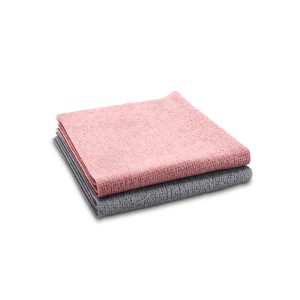 Vileda Actifibre panni universali, confezione da 2: panni in microfibra rosa e grigi impilati.