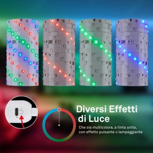Tubo LED omnidirezionale RGBIC USB con funzione memoria e telecomando 5 m