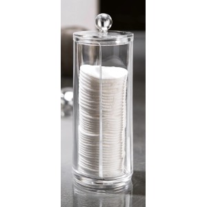 Contenitore trasparente in acrilico per dischetti di cotone, accessorio bagno.