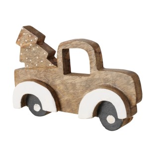 Figura decorativa in legno: camion con albero di Natale come decorazione festiva.