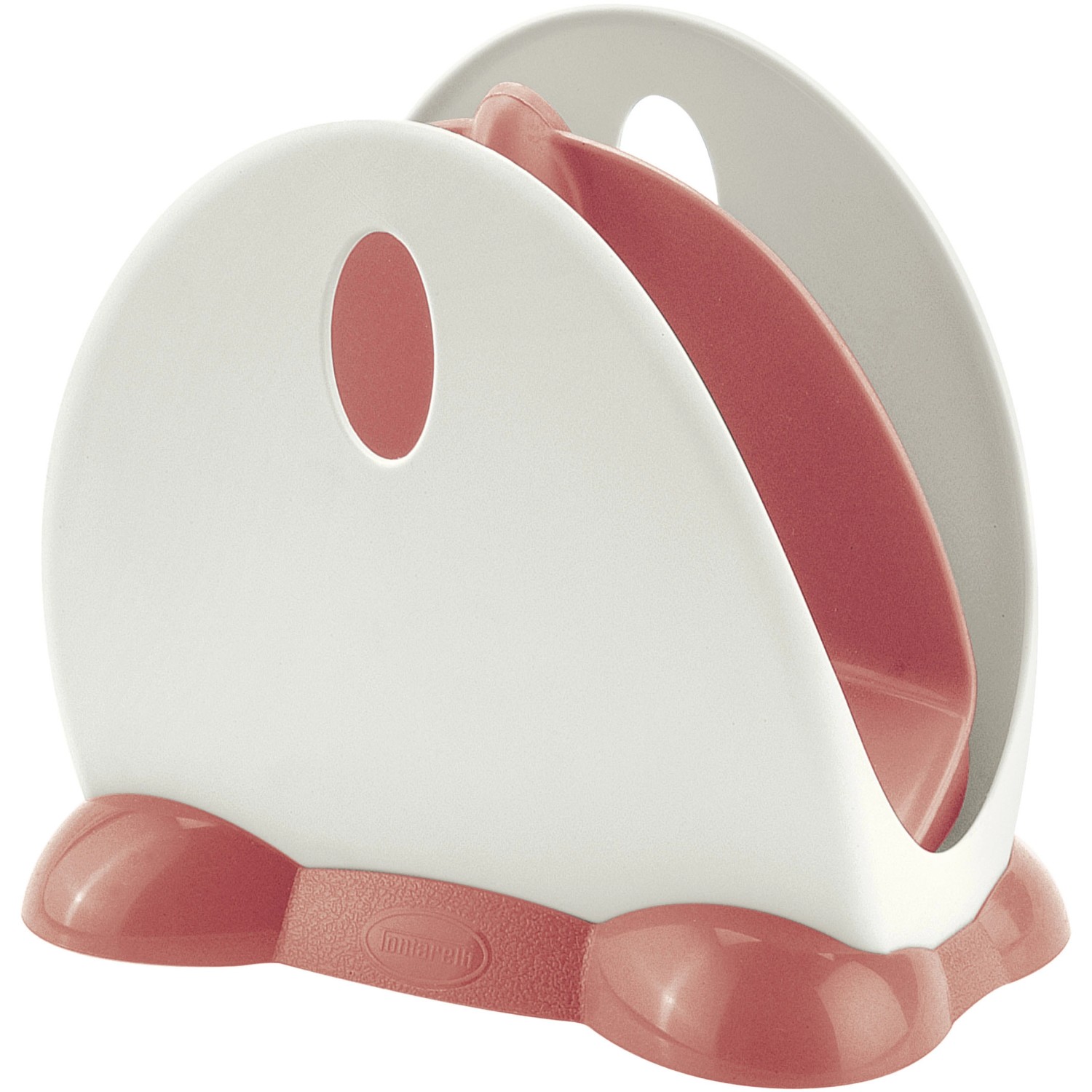 Portapiatti bianco e rosso per l'organizzazione della cucina.