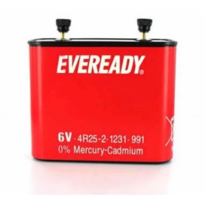 Batteria rossa Eveready 6V, adatta per Pile.