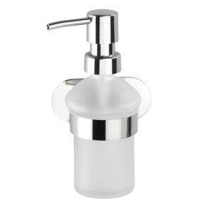 Wenko Dispenser sapone Orea Shine, acciaio/vetro, 200ml, con supporto a muro