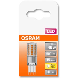 Lampadina LED Osram G9, 4,8 W, bianco caldo, nella confezione.
