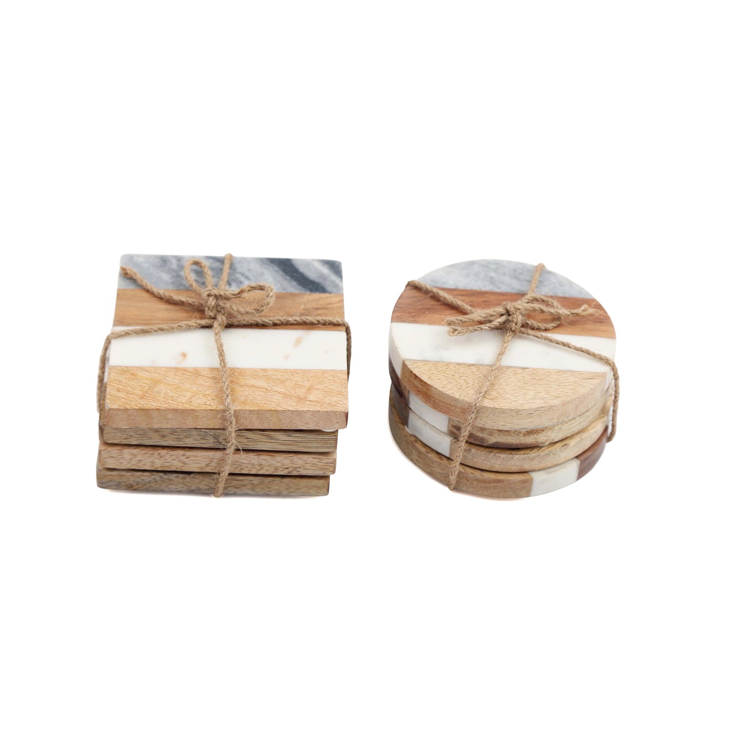 Set 5 Sottobicchieri In Marmo Naturale Con Supporto Legno – Koville – Regalo Casa Design