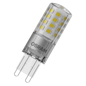 Lampadina LED G9 Osram con corpo trasparente e chip LED.