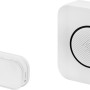 Campanello wireless con pulsante, portata 200 m, design bianco.
