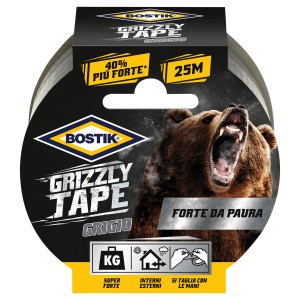 Nastro adesivo grigio Grizzly Tape di Bostik, extra forte, rotolo da 25m.
