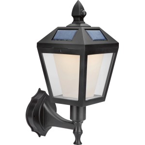 Lampada solare LED da esterno nera, design lanterna antica in alluminio, a parete. Con pannelli solari.