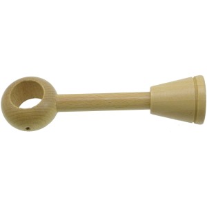 Supporto per bastone per tende in legno chiaro.