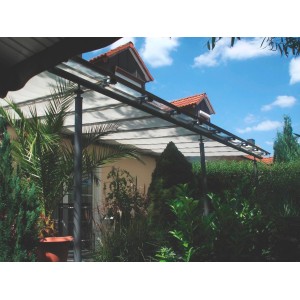 Tenda da sole Floracord color avorio chiaro, 275x96 cm, montata con ganci e fermi.