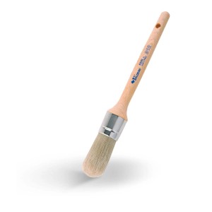 Pennello t.b.t. con manico in legno e setole rotonde.