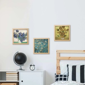 Decorazione da parete con 3 quadri Quadri in cornici di legno, motivi: fiori e boccioli.