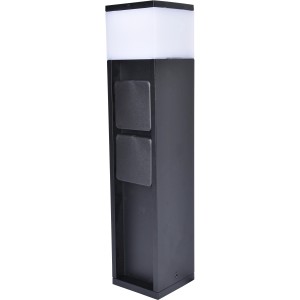 Distributore di corrente Lutec LED Mains nero con 2 prese e luce bianca calda.