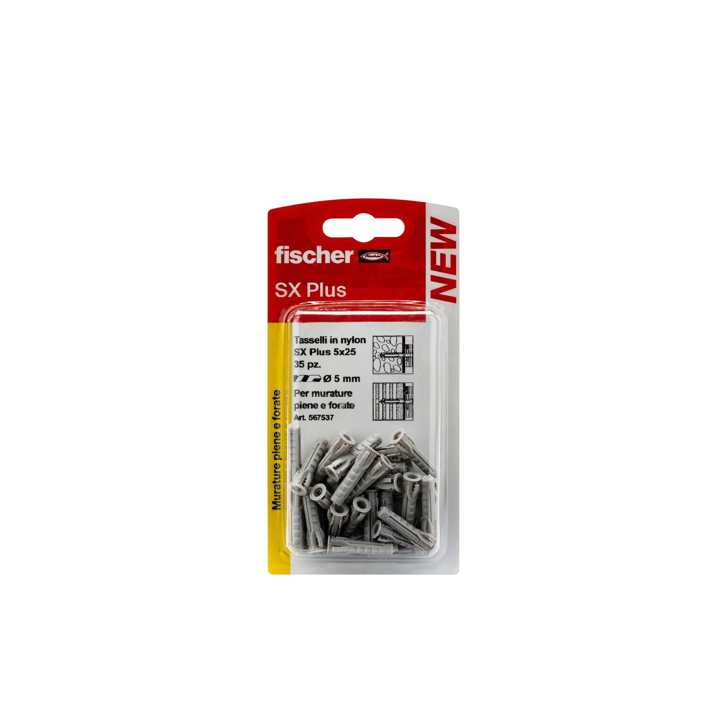 Fischer SX Plus tasselli, confezione da 35. Tasselli in nylon per materiali da costruzione pieni e forati.