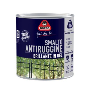 Barattolo blu scuro di smalto antiruggine Boero.