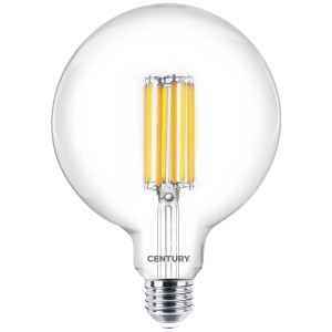 Lampadina LED E27 trasparente con design a globo. Ideale per illuminazione d'atmosfera.