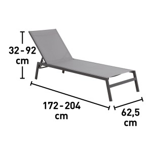 Lettino prendisole grigio t.b.t. con dimensioni per giardino e terrazza.