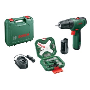 Set avvitatore a batteria Bosch EasyDrill 1200 con batterie, caricabatterie, set di punte e valigetta.