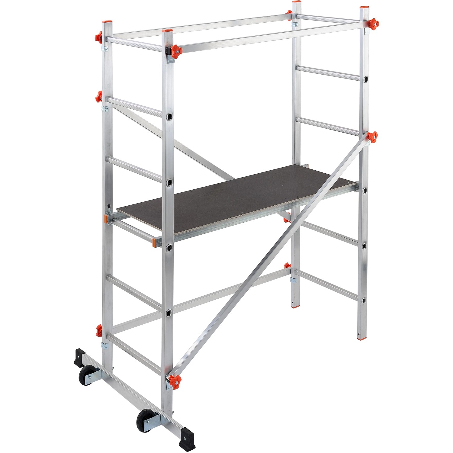 Ponteggio mobile in alluminio con piattaforma, ideale per lavori di ristrutturazione.