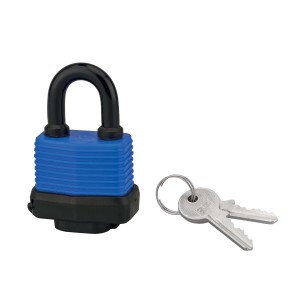Lucchetto t.b.t. blu e nero con due chiavi.