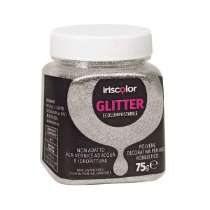 Glitter t.b.t. in barattolo trasparente con coperchio bianco.