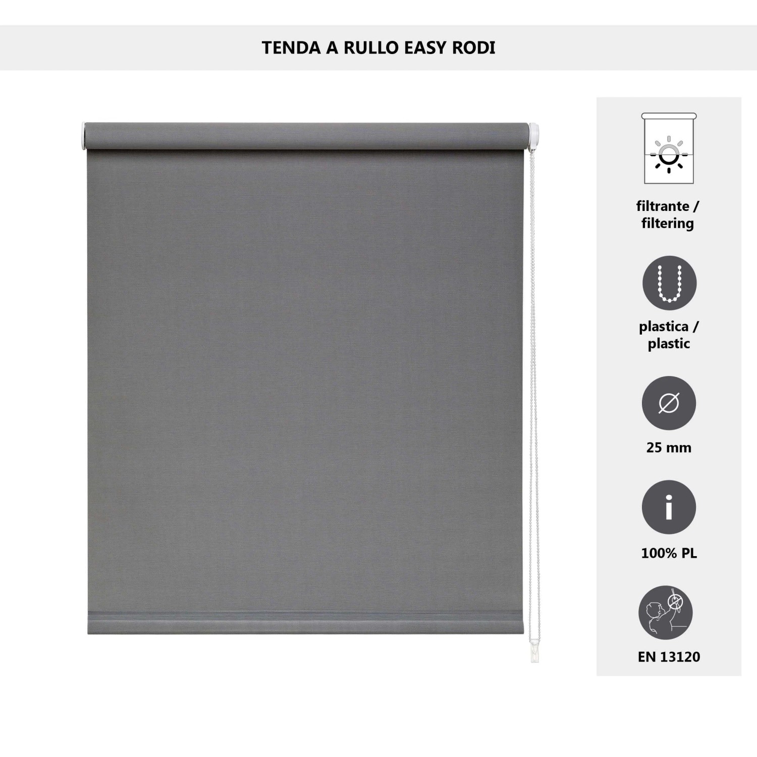 Tenda a rullo semifiltrante Rodi L 150 x H 252 cm grigio scuro_4