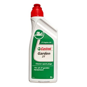 Olio motore Castrol Garden 2T, flacone da 1 litro per attrezzi da giardino a 2 tempi.