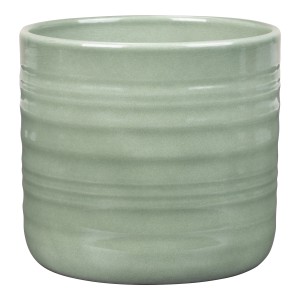 Vaso da fiori t.b.t. in terracotta verde chiaro con scanalature orizzontali.