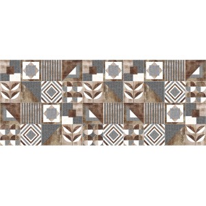 Tappeto da cucina Zerbini con motivi geometrici marroni e grigi.