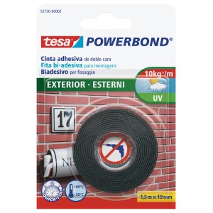 Nastro biadesivo Tesa Powerbond per esterni, 1,5m x 19mm, alta adesività.