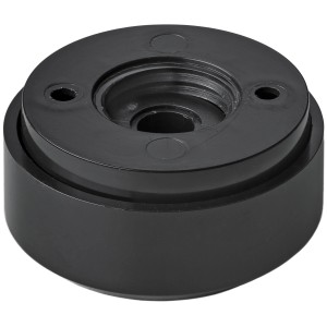 Pattino livellatore Hettich, due pezzi, plastica nera, avvitabile, regolabile in altezza.