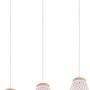 Lampada a sospensione Reality Bidar, 3 luci, bianco opaco con legno, lampada a sospensione per soggiorno.