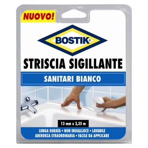 Nastro sigillante sanitario Bostik, striscia sigillante bianca per bagno e cucina.