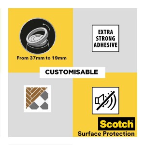 Immagine del prodotto con icone per feltrini Scotch personalizzabili: forte adesivo, regolazione delle dimensioni, protezione del pavimento, bassa rumorosità.