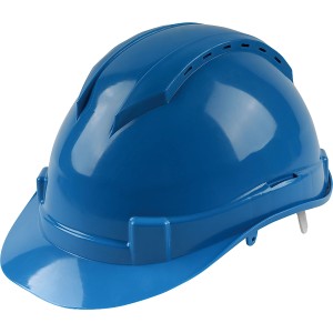 Casco da cantiere blu LUX con sospensione a 6 punti e vestibilità regolabile per una protezione ottimale.