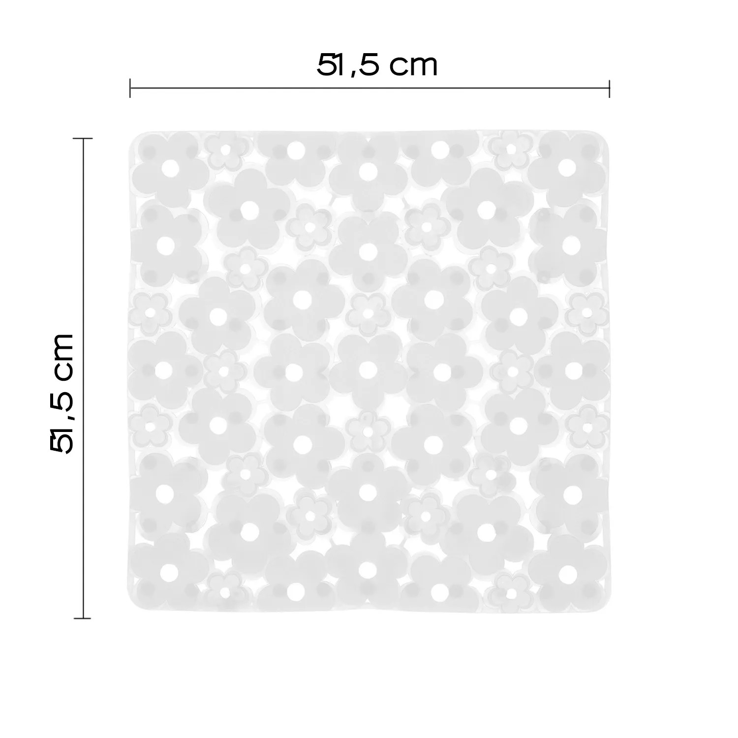 Tappetino doccia quadrato bianco con motivo floreale, 51,5 cm, per una maggiore sicurezza nella doccia.