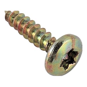 Primo piano di una vite truciolare giallastra.