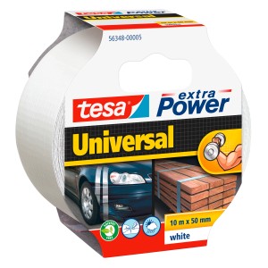 Tesa Extra Power Universal, nastro telato bianco, 10 m x 50 mm, uso versatile.
