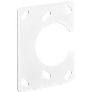 Piastra di riparazione bianca Hettich per cerniere a tazza da 35 mm con fori di montaggio.