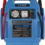 Avviatore di emergenza/caricabatterie blu per auto con cavi, lampada e voltmetro.