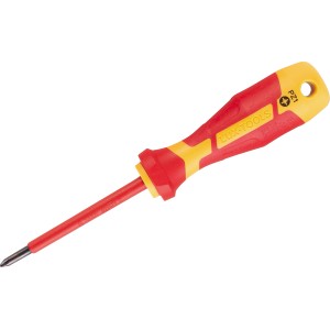 Cacciavite LUX VDE Professional PZ1, rosso/giallo, con impugnatura bicomponente.