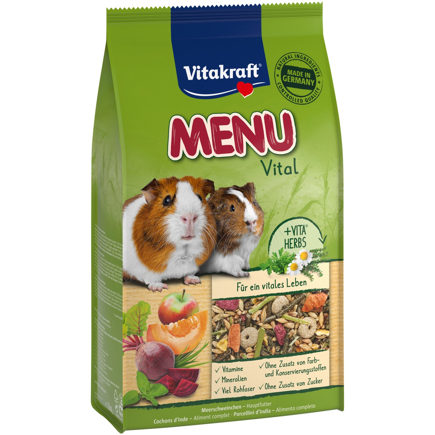 Vitakraft Cibo per cavie Menu Vital, confezione da 1 kg con cavie e verdure.
