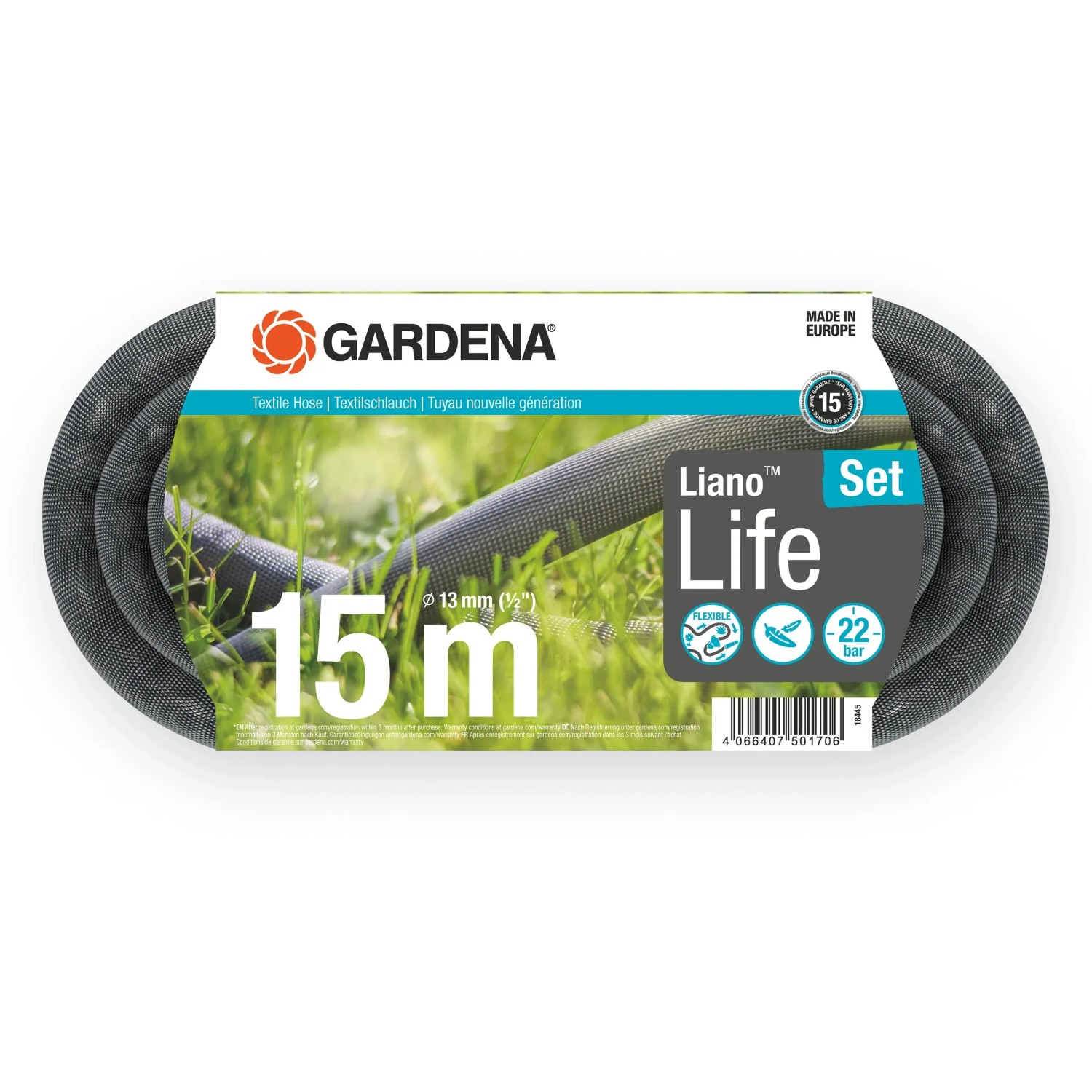 Gardena Liano Life Set tubo da giardino 15m con spruzzatore, 13mm (1/2 pollice).