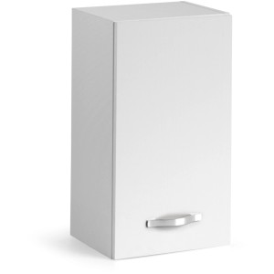 Pensile da cucina bianco con maniglia argentata.