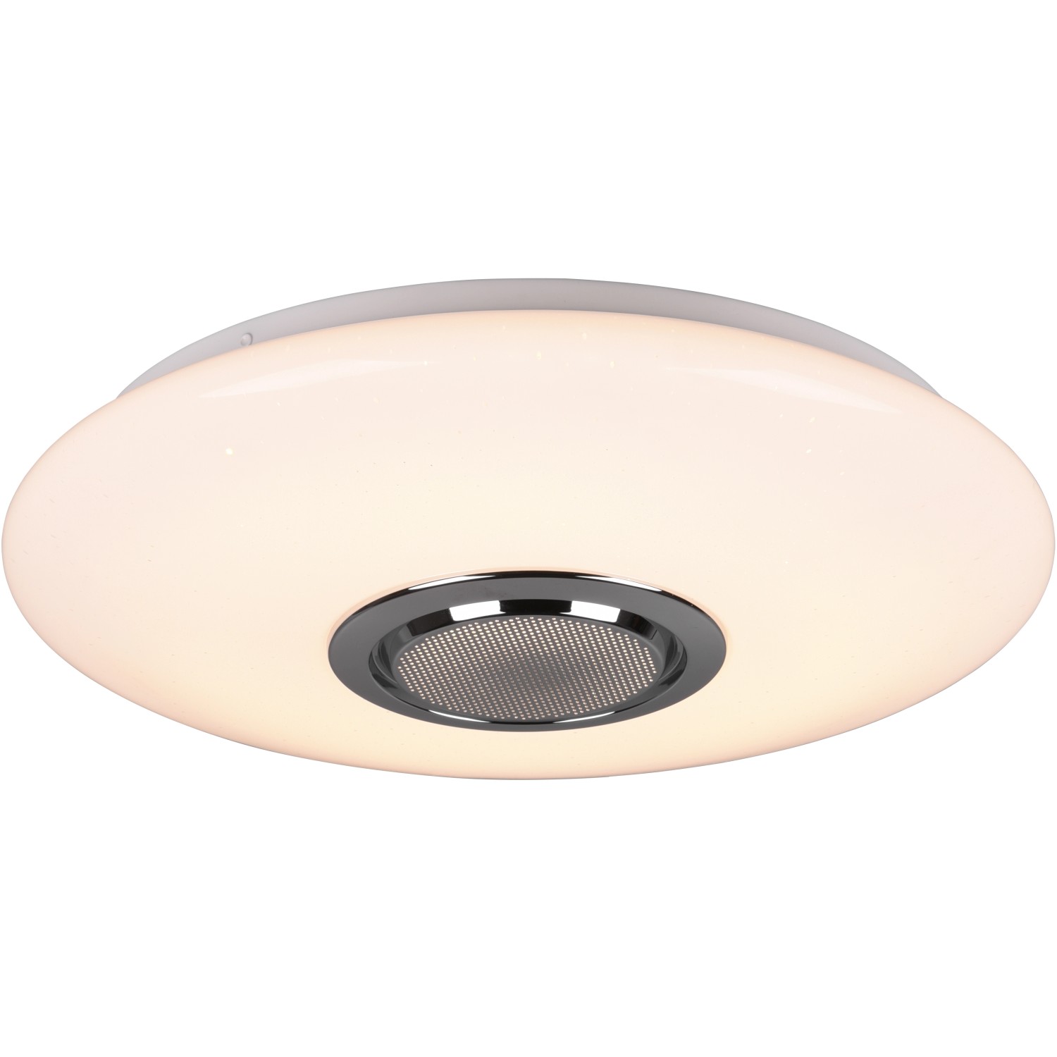 Plafoniera LED bianca Musica con altoparlante e cambio colore per soggiorno e camere da letto.