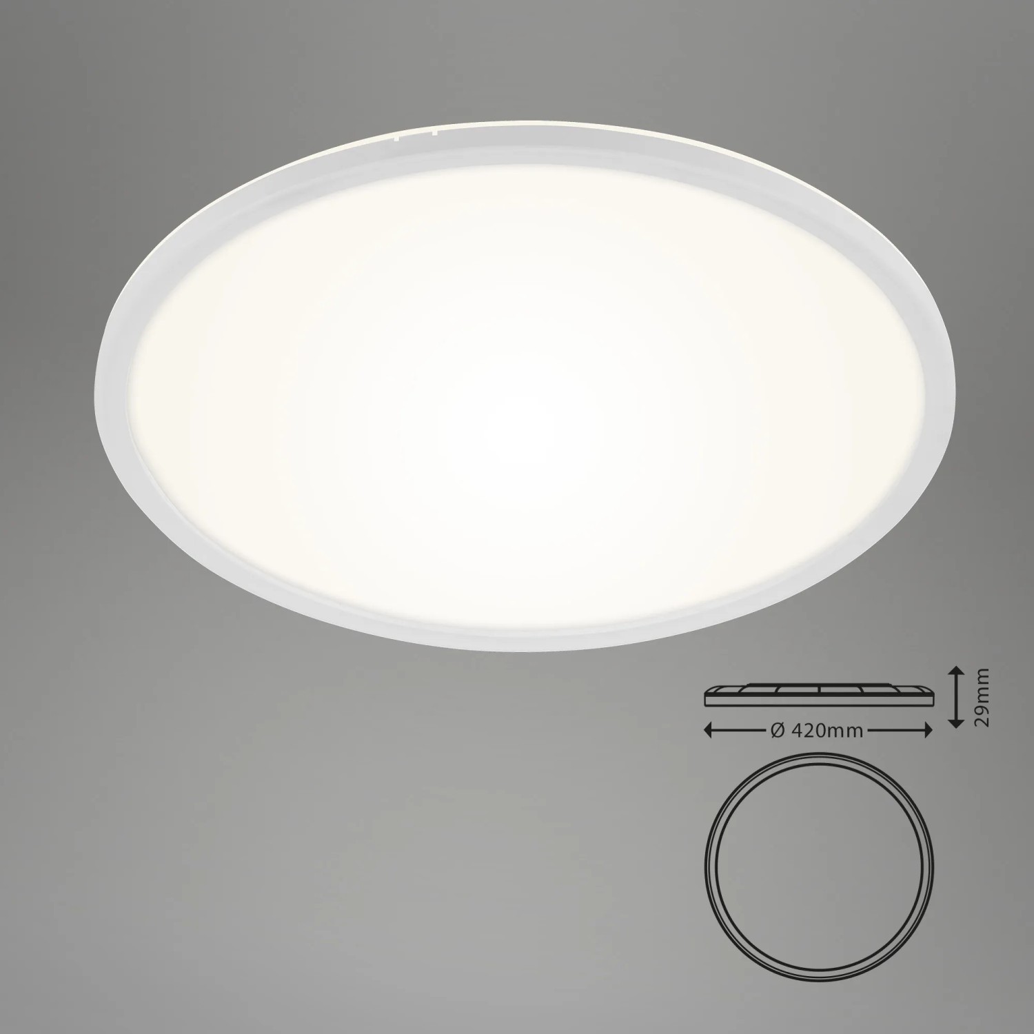 Plafoniera LED Brilo Slim bianca e rotonda, 22W con dimensioni.