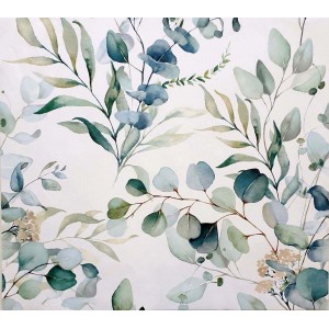Carta da parati decorativa con motivo di foglie di eucalipto.