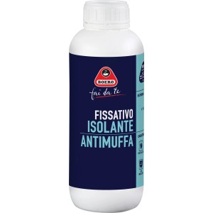 Flacone di Boero Fissativo Isolante Antimuffa, un primer isolante incolore.